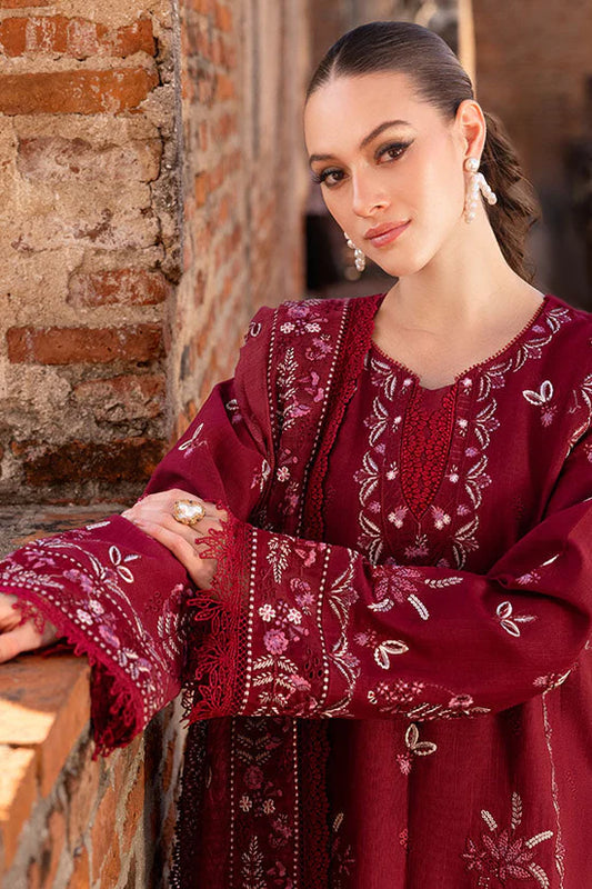 GARNET-3PC DHANAK EMBROIDERED SHIRT WITH DHANAK EMBROIDERED SHAWL & TROUSER-W.J-2017