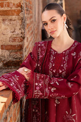 GARNET-3PC DHANAK EMBROIDERED SHIRT WITH DHANAK EMBROIDERED SHAWL & TROUSER-W.J-4670
