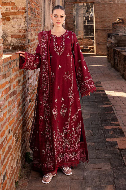 GARNET-3PC DHANAK EMBROIDERED SHIRT WITH DHANAK EMBROIDERED SHAWL & TROUSER-W.J-2017