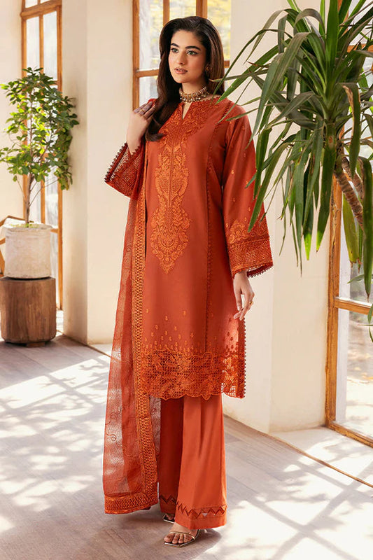 SAPPHIRE-3PC DHANAK EMBROIDERED SHIRT WITH KHADDI NET EMB DUPATTA AND TROUSER-W.J-1999