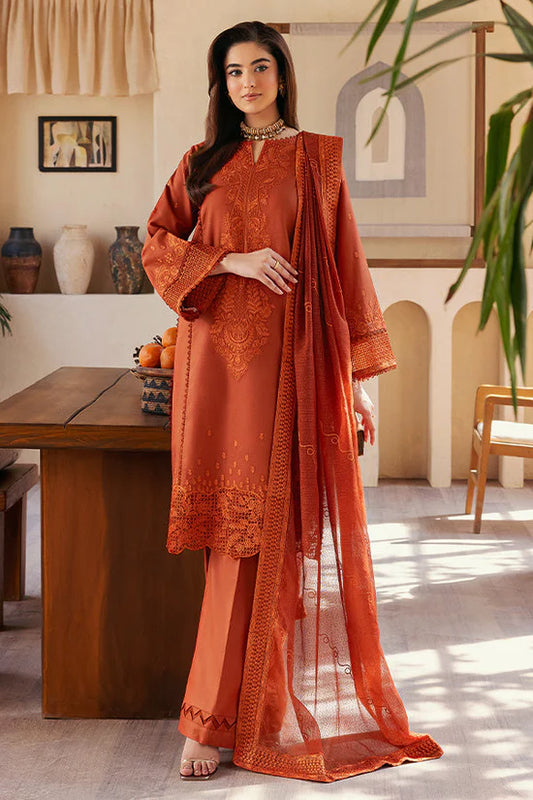 SAPPHIRE-3PC DHANAK EMBROIDERED SHIRT WITH KHADDI NET EMB DUPATTA AND TROUSER-W.J-1999
