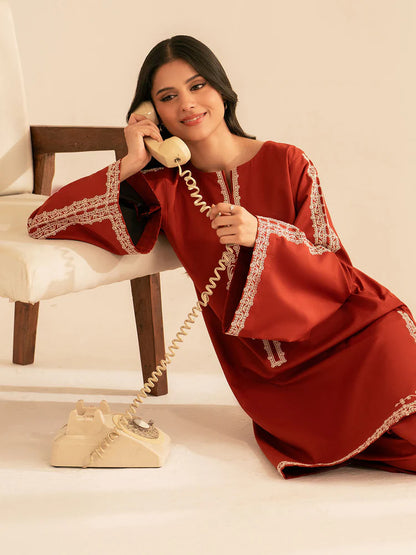 BATIK-2PC DHANAK EMBROIDRED SHIRT WITH DHANAK EMBROIDRED SLEEVES-WJ-1949