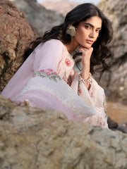 MAHNUR-3PC LAWN LASER WORK EMBROIDERED SHIRT WITH KHAADI NET EMBROIDERED DUPATTA AND TROUSER-W.J-4762