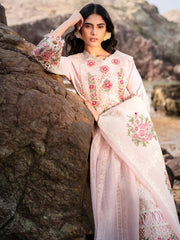 MAHNUR-3PC LAWN LASER WORK EMBROIDERED SHIRT WITH KHAADI NET EMBROIDERED DUPATTA AND TROUSER-W.J-4762