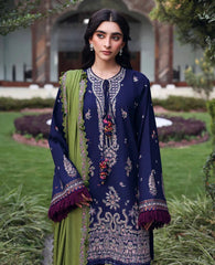 REPUBLIC WOMENSWEAR-3PC KARANDI EMBROIDERED SHIRT WITH KARANDI EMB SHAWL & TROUSER-W.J-5246