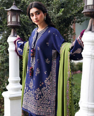 REPUBLIC WOMENSWEAR-3PC KARANDI EMBROIDERED SHIRT WITH KARANDI EMB SHAWL & TROUSER-W.J-5246