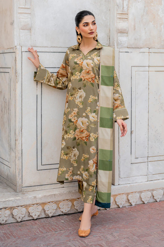 BAROUQE-3PC KARANDI PRINTED SHIRT WITH KARANDI PRINTED DUPATTA AND TROUSER-W.J-1136