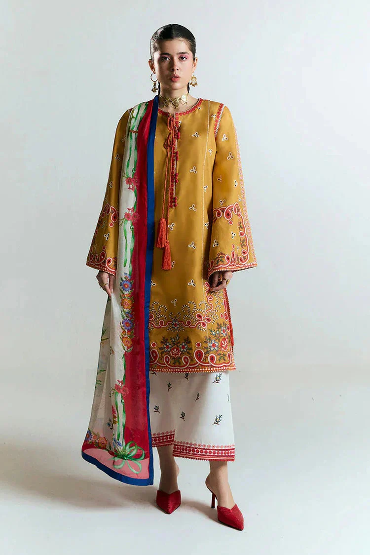 HUSSAIN REHAR-3PC DHANAK HEAVY EMBROIDERED SHIRT WITH WOOL PRINTED SHAWL AND EMB TROUSER-W.J-4212
