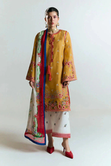 HUSSAIN REHAR-3PC DHANAK HEAVY EMBROIDERED SHIRT WITH WOOL PRINTED SHAWL AND EMB TROUSER-W.J-4212