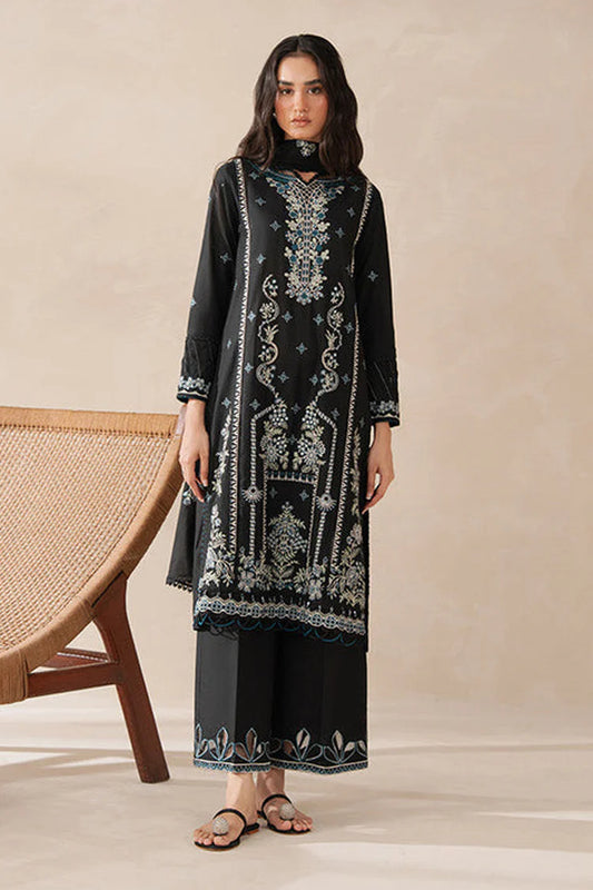 BEECHTREE-3PC KARANDI EMBROIDERED SHIRT WITH KHADDI NET EMBROIDERED DUPATTA AND EMB TROUSER-WJ-1940