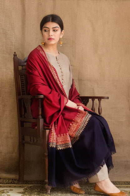 DYOT - 3PC DHANAK SHIRT WITH SLUB WOOL PRINT SHAWL-W.J-1211