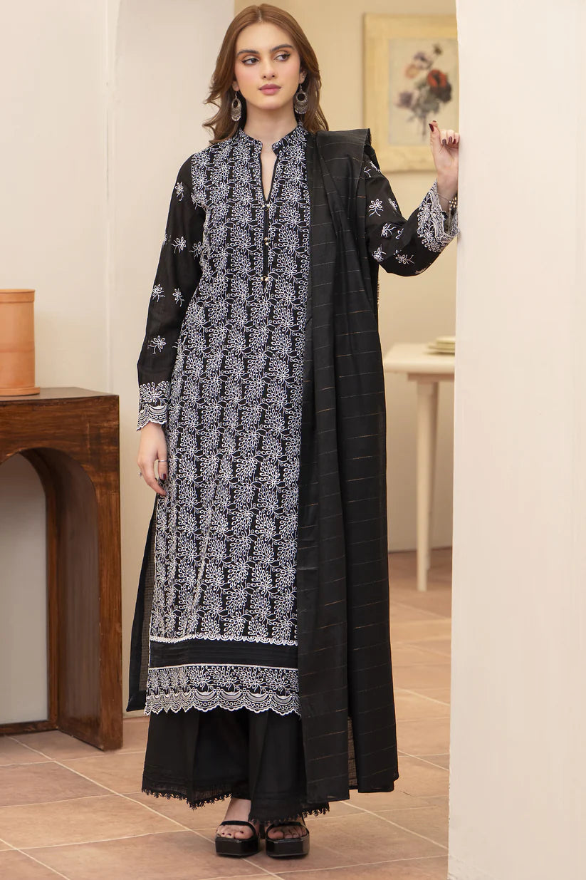 MIRAKHI-3PC LAWN CHIKENKARI EMBROIDERED SHIRT WITH LAWN TUBE SLUB DUPATTA-W.J-6400