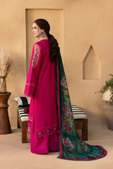 JADE-3PC DHANAK CHIKANKAARI EMBROIDERED SHIRT WITH WOOL PRINTED SHAWL AND TROUSER -W.J-5134