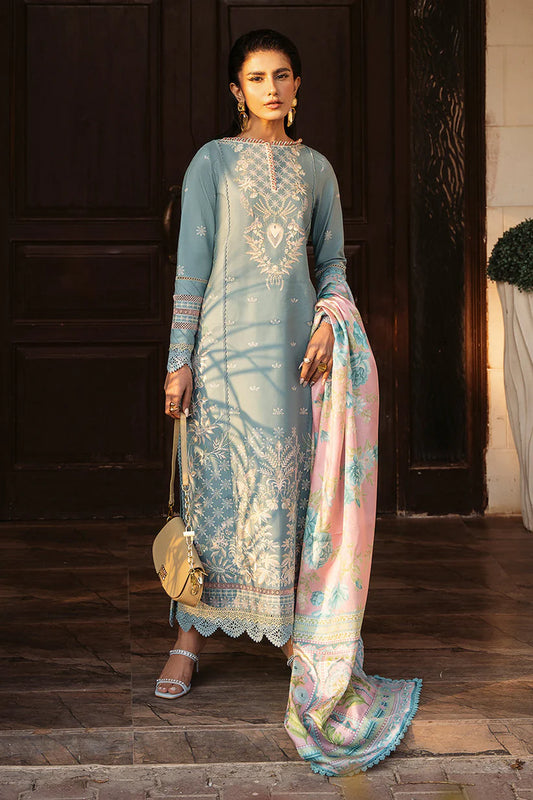 BIN ILYAS-3PC DHANAK SEQUENCE EMBROIDERED SHIRT WITH COUTRAI PRINTED SHAWL & DHANAK TOUSER_W.J-1897