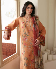 REPUBLIC WOMENSWEAR-3PC KARANDI EMBROIDERED SHIRT WITH COUTRAI PRINTED SHAWL AND TROUSER-W.J-5247