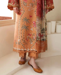 REPUBLIC WOMENSWEAR-3PC KARANDI EMBROIDERED SHIRT WITH COUTRAI PRINTED SHAWL AND TROUSER-W.J-5247