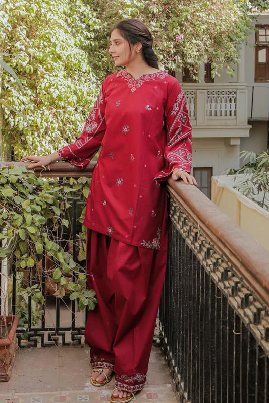 URGE-2PC DHANAK EMBROIDERED SHIRT AND EMBROIDRED TROUSER-WJ-1945