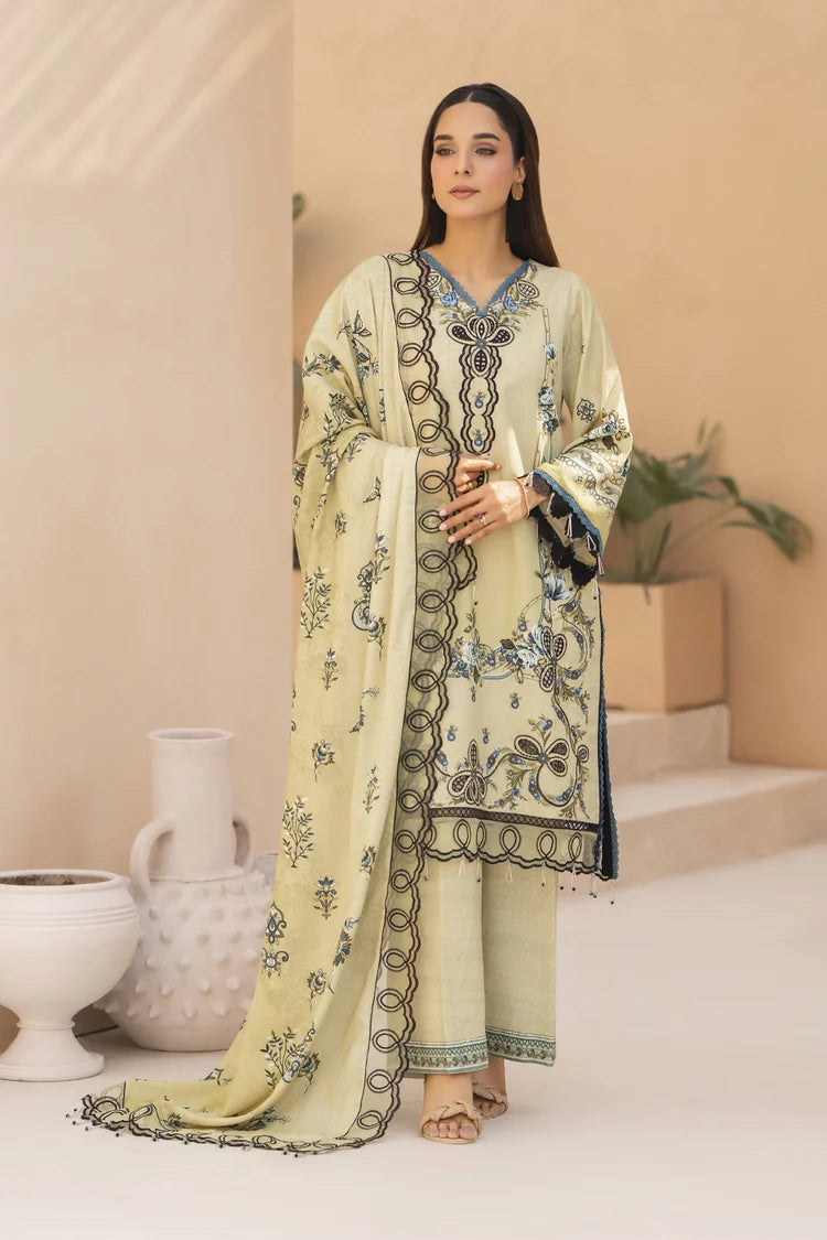 WearJora-3PC KARANDI PRINTED EMBROIDERED SHIRT WITH KARANDI PRINTED EMB SHAWL & PRINTED TROUSER-W.J-0127