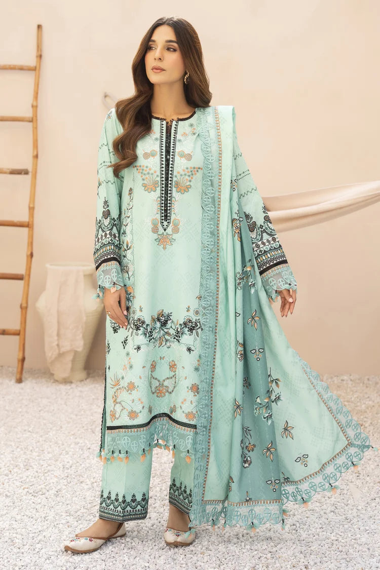 WearJora-3PC KARANDI PRINTED EMBROIDERED SHIRT WITH KARANDI PRINTED EMB SHAWL & PRINTED TROUSER-W.J-0131