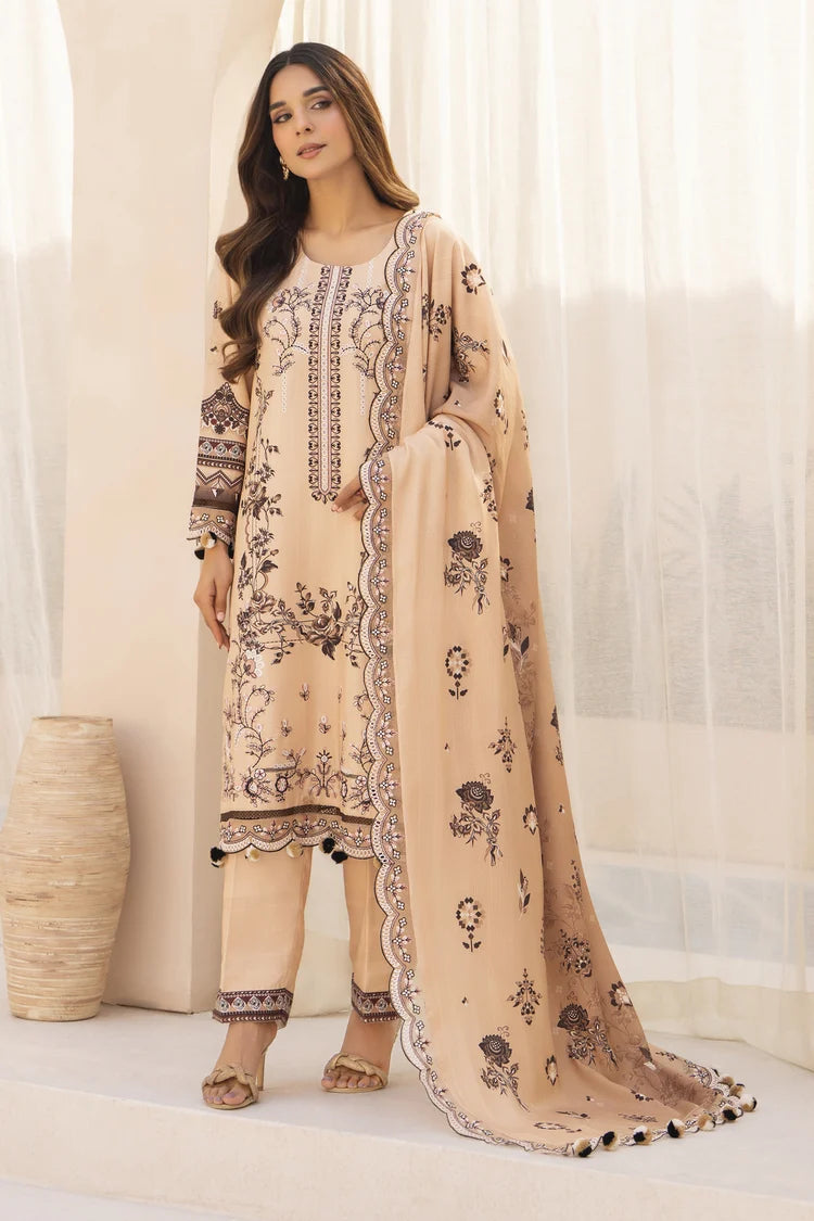 WearJora-3PC KARANDI PRINTED EMBROIDERED SHIRT WITH KARANDI PRINTED EMB SHAWL & PRINTED TROUSER-W.J-0132