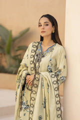 WearJora-3PC KARANDI PRINTED EMBROIDERED SHIRT WITH KARANDI PRINTED EMB SHAWL & PRINTED TROUSER-W.J-0127