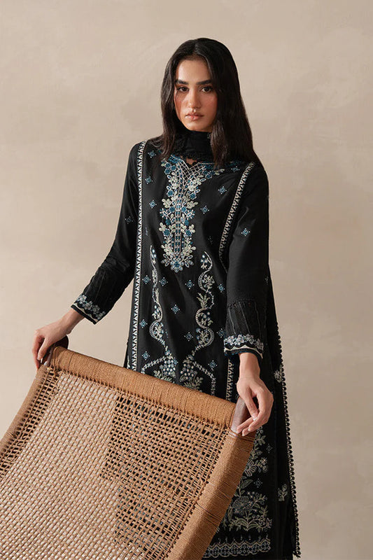 BEECHTREE-3PC KARANDI EMBROIDERED SHIRT WITH KHADDI NET EMBROIDERED DUPATTA AND EMB TROUSER-WJ-1940