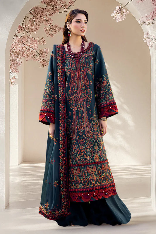 ASIM JOFA-3PC DHANAK EMBROIDERED SHIRT WITH DHANAK EMBROIDERED SHAWL AND TROUSER -WJ-1938