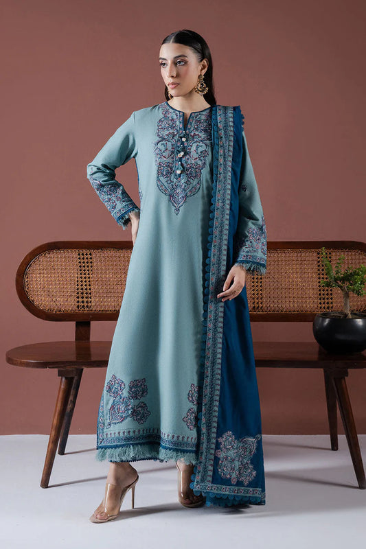 ASIM JOFA-3PC DHANAK EMBROIDERED SHIRT WITH DHANAK EMBROIDERED SHAWL & TROUSER-W.J-1837