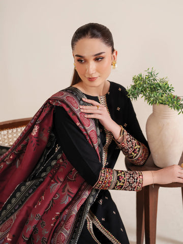 GARNET-3PC LAWN EMBROIDERED SHIRT WITH MONARK PRINT DUPATTA AND EMB TROUSER-W.J-1613