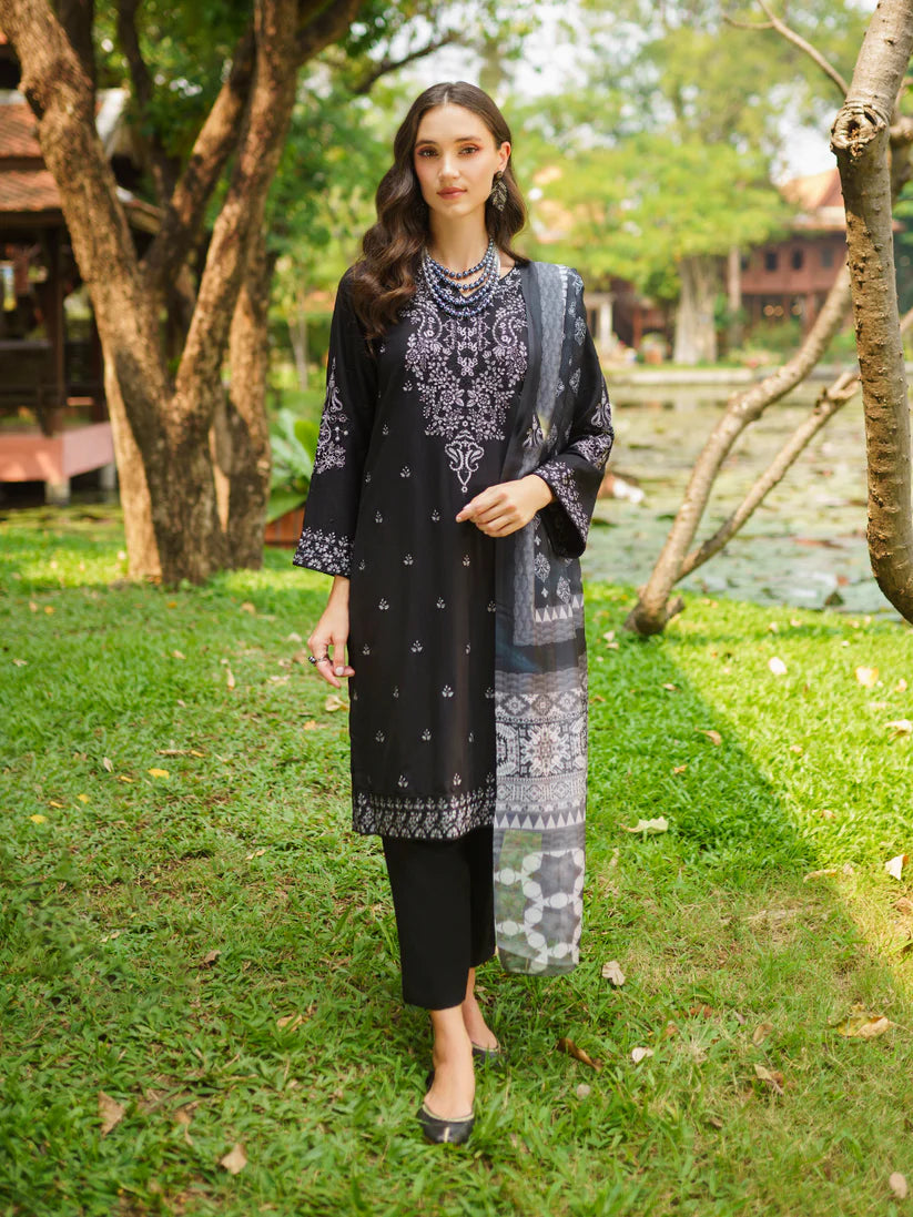 GARNET-3PC LAWN EMBROIDERED SHIRT WITH DIAMOND PRINTED DUPATTA AND TROUSER-W.J-1410