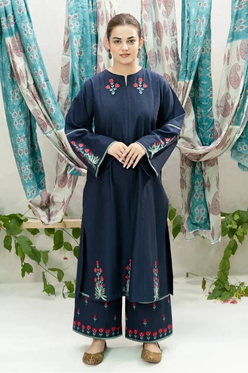 URGE-2PC DHANAK EMBROIDERED SHIRT WITH DHANAK EMBROIDDERED TROUSER-W.J-1334