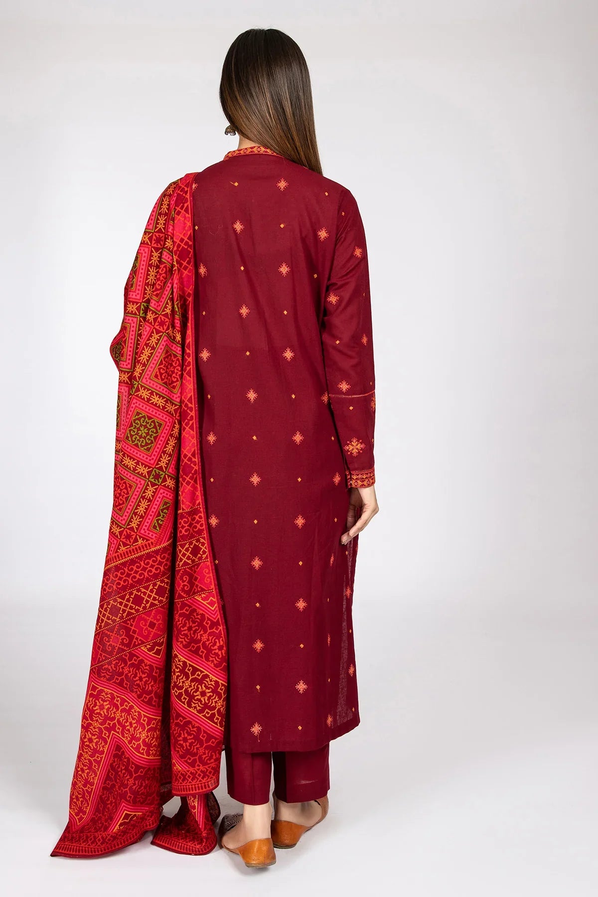 KAYSERIA- 3PC DHANAK EMBROIDERED WITH COUTURE WOOL PRINT SHAWL-W.J-1124