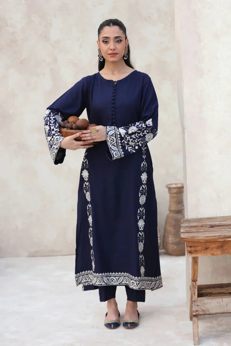 FEROZAE-2PC DHANAK EBROIDERED SHIRT WITH DHANAK EMBROIDERED SLEEVES-W.J-1336