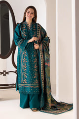 SOBIA NAZIR-3PC DHANAK EMBROIDERED SHIRT WITH WOOL PRINTED SHAWL AND TROUSER-W.J-5276