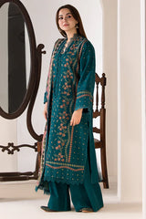 SOBIA NAZIR-3PC DHANAK EMBROIDERED SHIRT WITH WOOL PRINTED SHAWL AND TROUSER-W.J-5276