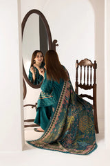 SOBIA NAZIR-3PC DHANAK EMBROIDERED SHIRT WITH WOOL PRINTED SHAWL AND TROUSER-W.J-5276