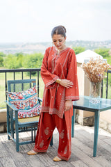 URGE-2PIECE DHANAK EMBROIDERED SHIRT WITH DHANAK EMB TROUSER-WJ-15020