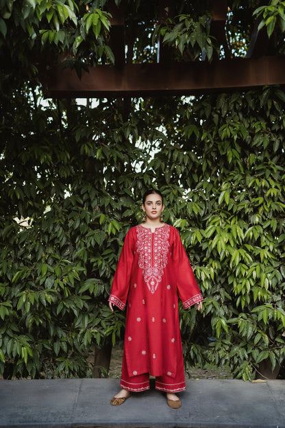 URGE-2PC DHANAK EMBROIDRED SHIRT WITH AND EMBROIDRED TROUSER-W.J-1063
