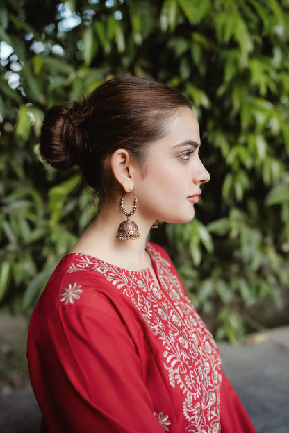 URGE-2PC DHANAK EMBROIDRED SHIRT WITH AND EMBROIDRED TROUSER-W.J-1063