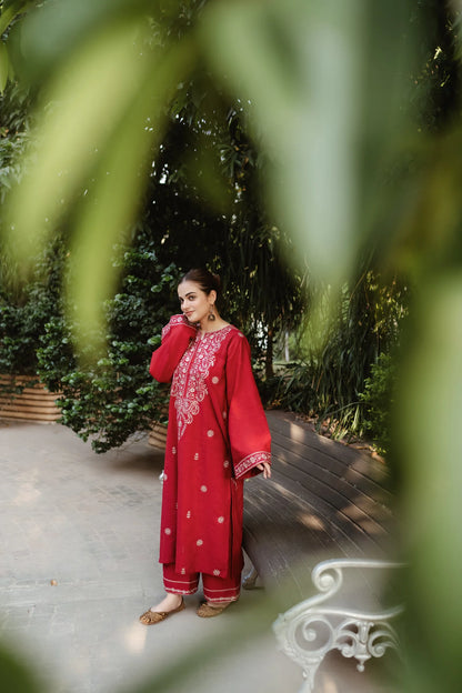 URGE-2PC DHANAK EMBROIDRED SHIRT WITH AND EMBROIDRED TROUSER-W.J-1063