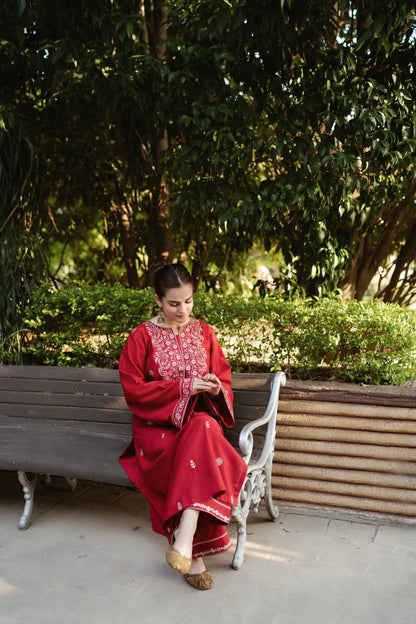 URGE-2PC DHANAK EMBROIDRED SHIRT WITH AND EMBROIDRED TROUSER-W.J-1063