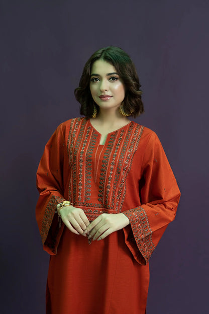 URGE-2PC DHANAK EMBROIDRED SHIRT WITH AND EMBROIDRED TROUSER-W.J-1068