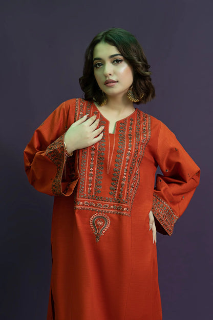 URGE-2PC DHANAK EMBROIDRED SHIRT WITH AND EMBROIDRED TROUSER-W.J-1068