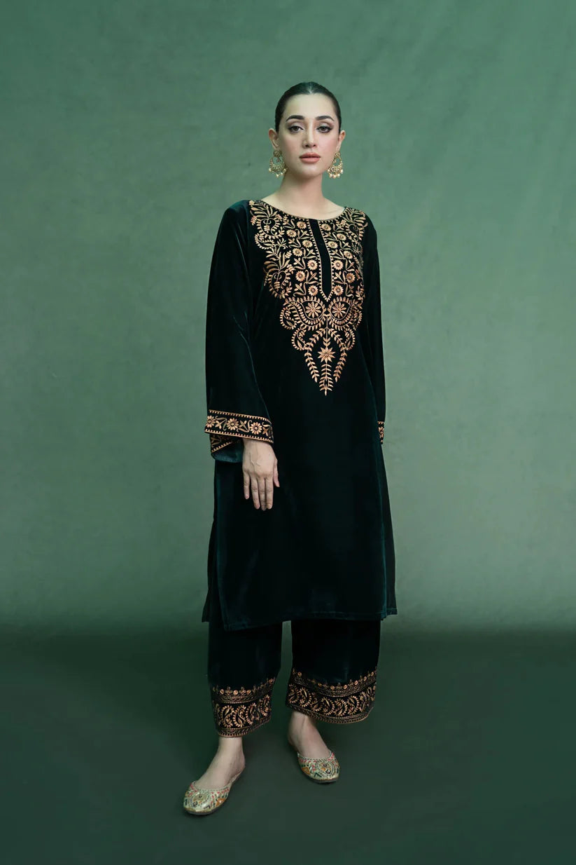 URGE - 2PC Velvet Heavy Embroidered Shirt With Velvet Heavy Embroidered Trouser -D20-W.J-1371