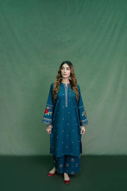 URGE-2PC DHANAK EMBROIDRED SHIRT WITH AND EMBROIDRED TROUSER-W.J-1069