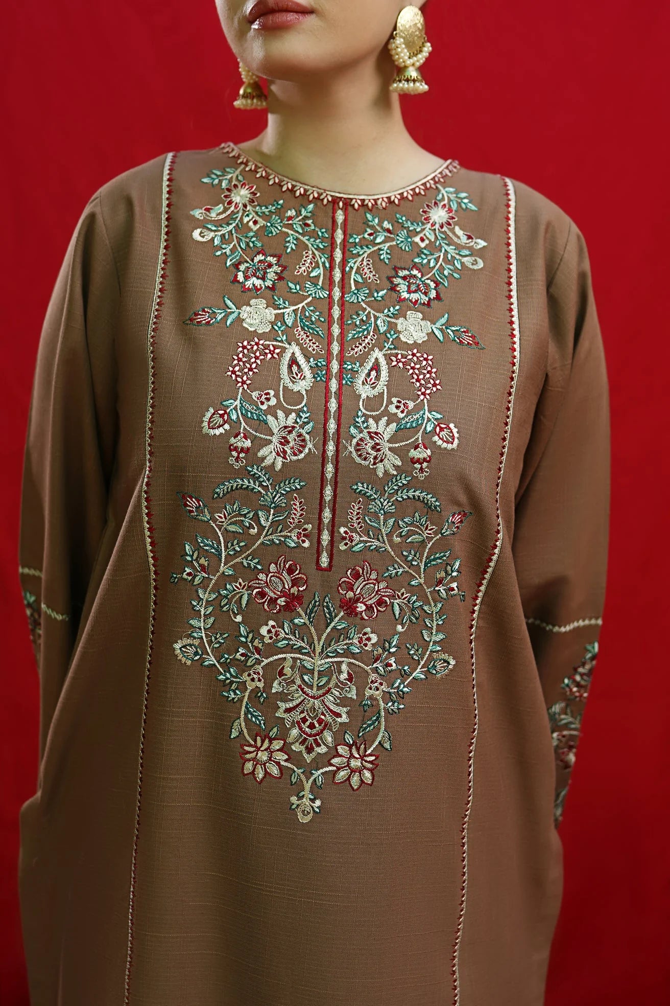 URGE-2PC DHANAK EMBROIDRED SHIRT WITH DHANAK EMBROIDRED TROUSER-W.J-1313