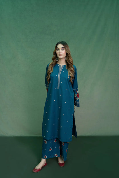 URGE-2PC DHANAK EMBROIDRED SHIRT WITH AND EMBROIDRED TROUSER-W.J-1069