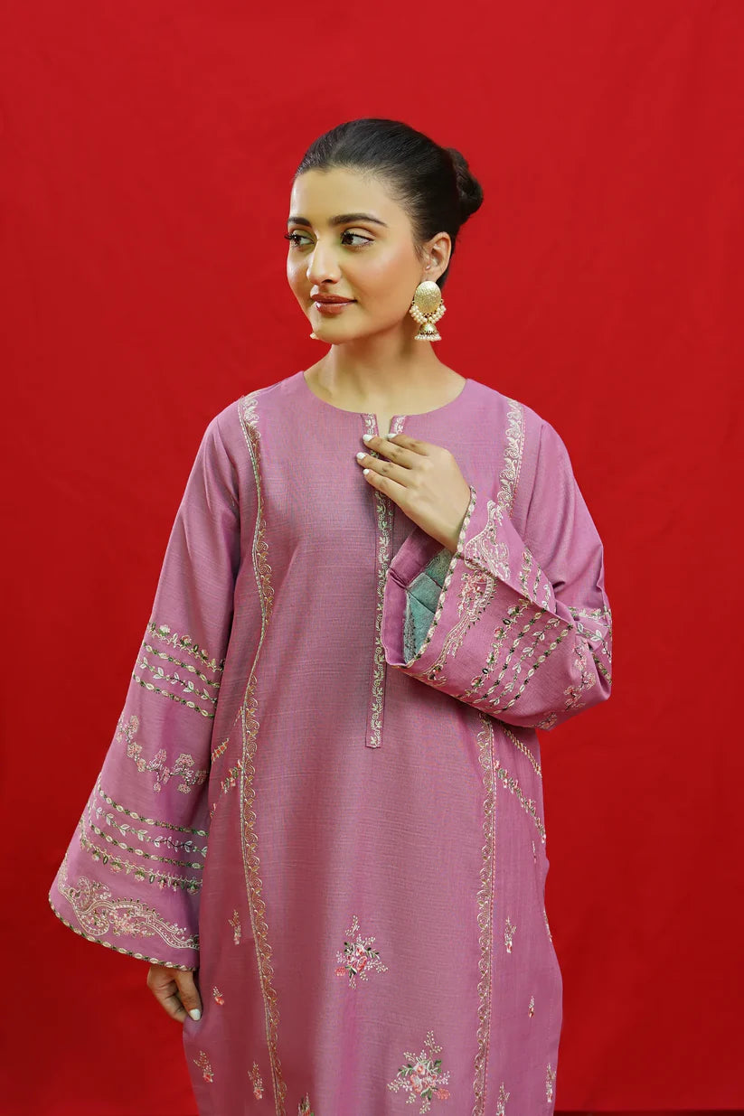 URGE-3PC KHADDAR EMBROIDRED SHIRT WITH WOOL PRINTED SHAWL & EMB TROUSER-W.J-1331