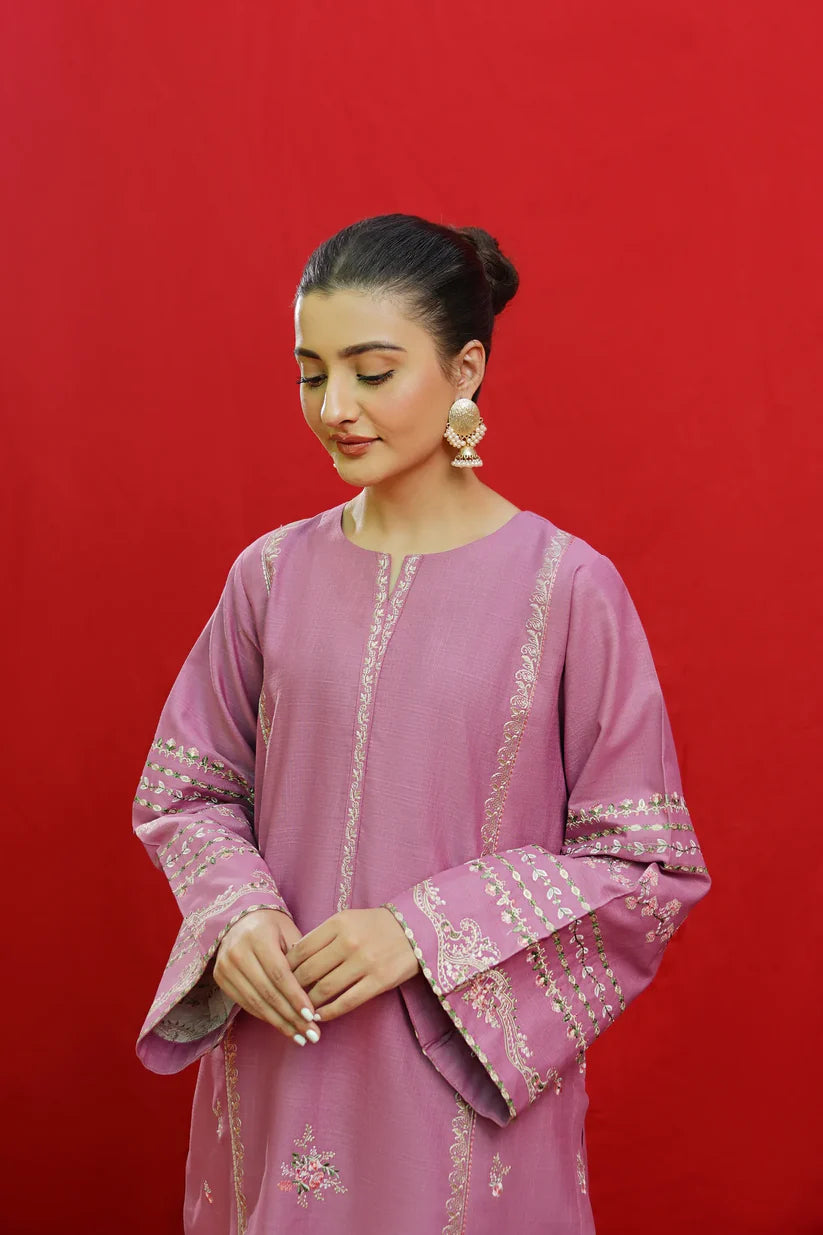 URGE-3PC KHADDAR EMBROIDRED SHIRT WITH WOOL PRINTED SHAWL & EMB TROUSER-W.J-1331