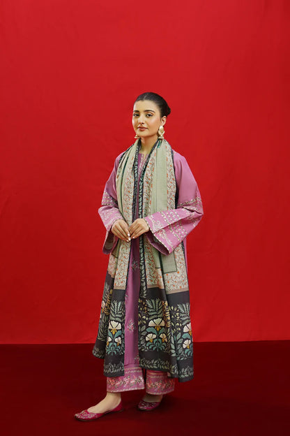 URGE-3PC KHADDAR EMBROIDRED SHIRT WITH WOOL PRINTED SHAWL & EMB TROUSER-W.J-1331